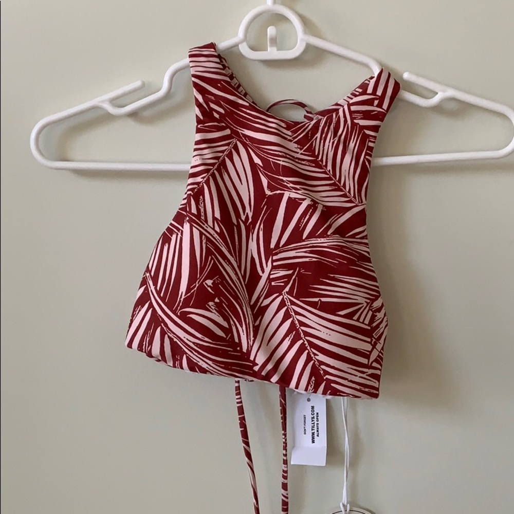 Halter bathing suit top and lace up back